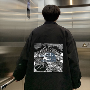 电商DSA028-JKBV466 P45 春季新款印花港风立领夹克休闲外套男图片