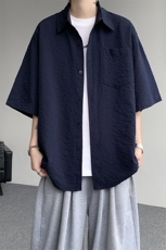 8XL-M泡泡纱盐缩肌理短袖衬衫男夏季冰丝外套防晒衬衣DC28011P36，男装衬衫，电商B312