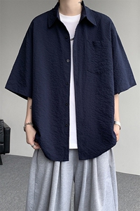 8XL-M泡泡纱盐缩肌理短袖衬衫男夏季冰丝外套防晒衬衣DC28011P36图片