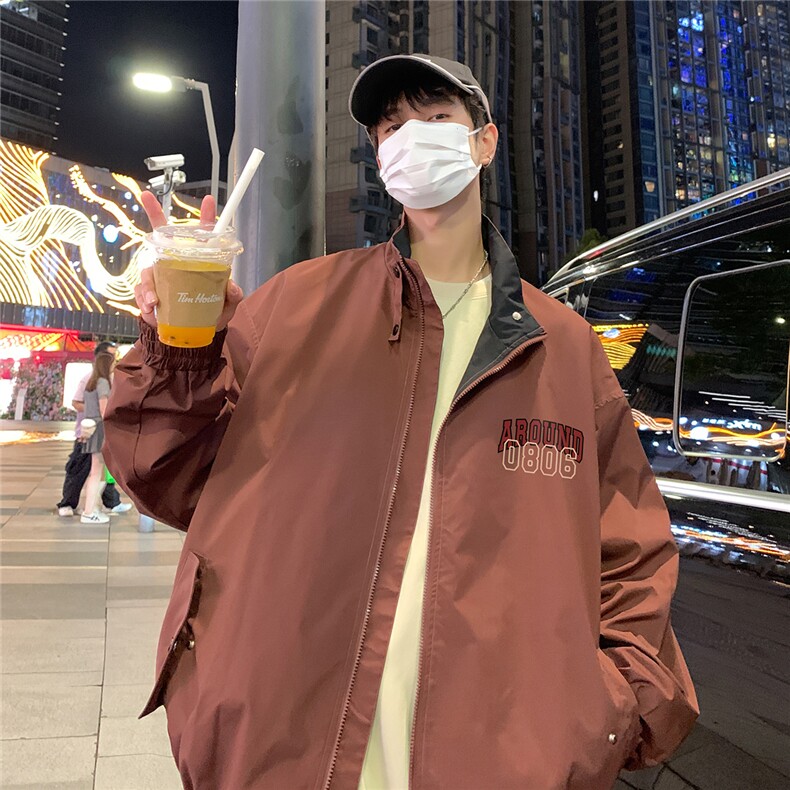 港风23新款秋季时尚百搭宽松字母印花潮流夹克外套F424P65控88,男装夹克,电商A247