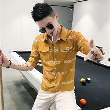 905-P452021夏季潮男中袖衬衫韩版修身帅气短袖休闲网红衬衣，男装衬衫，星座312A