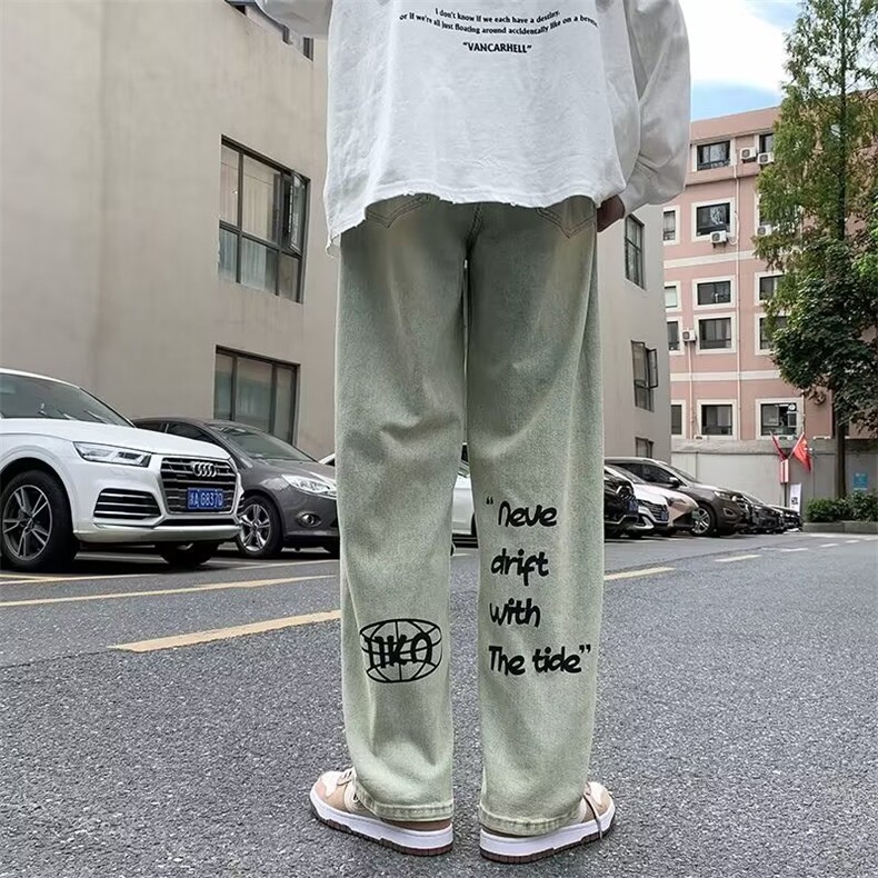 美式复古街头做旧水洗hiphop印花牛仔裤ins高街直筒裤男N5060-P43,男装牛仔裤,星座1008-1