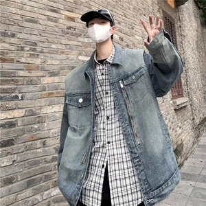 美式复古重工水洗直角垫肩牛仔夹克外套男女春季新款高级感上衣潮图片