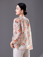 碎花中袖上衣女七分袖高端2025夏季宽松版减龄衬衫轻薄天丝防晒衣，女装衬衫，靓衣阁