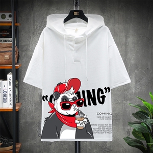 LD54218-P45 连帽短袖t恤男大码胖子带帽五分袖中袖 展架图片