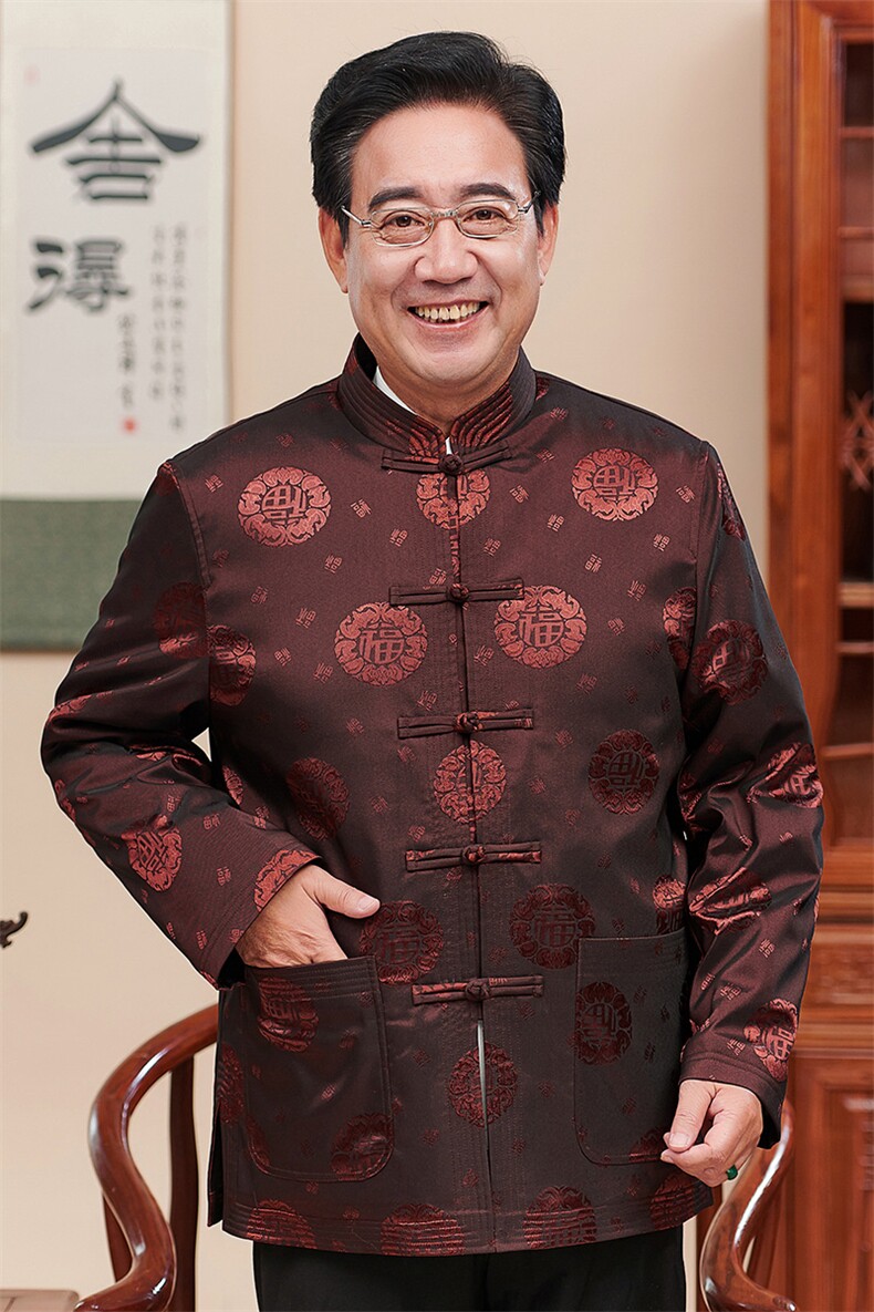 新款中老年唐装加绒棉衣男秋冬季加厚外套祝寿爸爸装风爷爷装,男装中老年男装,钱塘723
