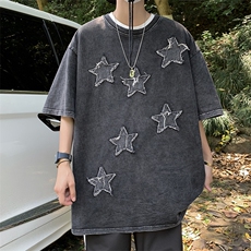 T恤男士短袖韩版潮流高街帅五角星宽松2024夏季ins体恤ST469-P28，男装T恤，星座412-2