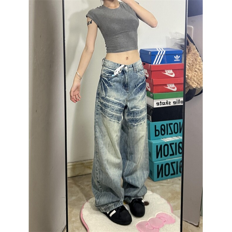 【网图有货】美式复古闪电纹牛仔裤男女款宽松裤子7668CC-特P48,男装牛仔裤,星座1007（原301D）