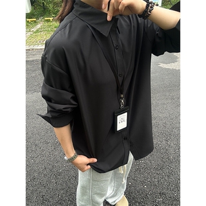 四季薄款冰丝长袖衬衫男简约纯色垂感休闲长袖痞帅衬衣CS031-P28图片