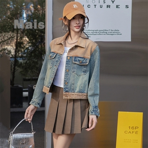 2025春季新款设计感拼接撞色短款休闲牛仔外套女小个子夹克上衣潮图片