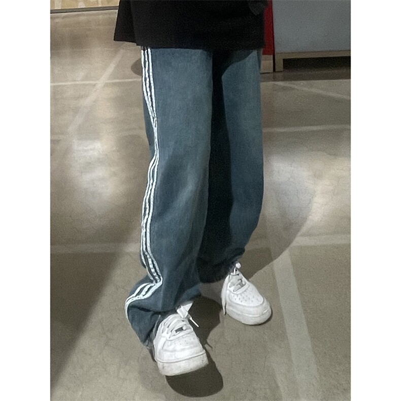 B221美式ins高街小众宽松三条杠运动牛仔裤LK23130-P60控78,男装牛仔裤,电商B221