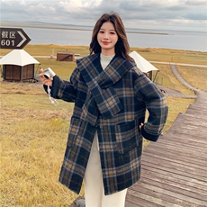 独特超好看韩系格纹双面呢大衣女秋冬2025新款加厚保暖羊毛呢外套，女装毛呢外套，2C325