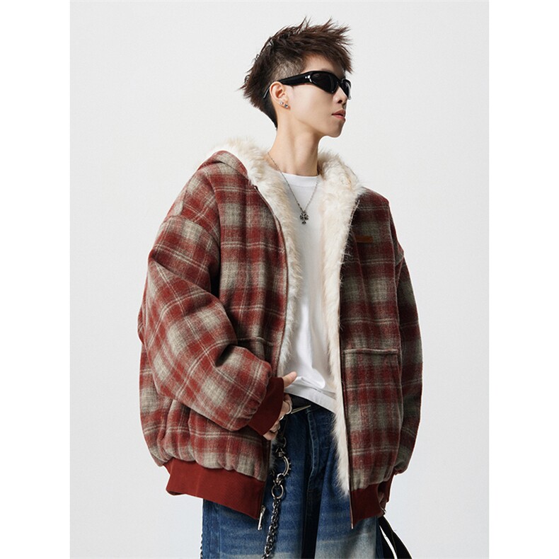 双面穿格子棉衣男连帽棉服男美式座山雕加绒保暖棉袄MY1709-P128,男装棉衣,电商D206-1