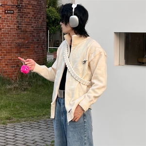 （）美式复古高街立领开衫毛衣男ins潮宽松针织衫1510-P60图片
