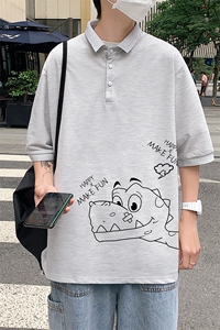 PL57136-P35 翻领短袖polo衫男大码胖子半袖t恤男有领保罗衫 模特图片