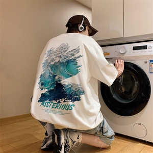新款短袖t恤男女潮流印花感宽松半袖体恤衫男517A-2-T6632-P28图片