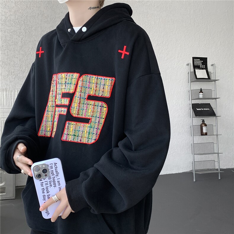 重磅贴布刺绣卫衣大码春秋连帽衫硬挺外套美式休闲上衣WY9108/P65,女装短外套,电商B238