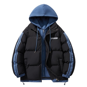 棉衣男冬季新款港风大码宽松休闲连帽假两件加厚棉服MF8587-P88图片