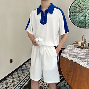 套夏季男原宿潮流新款简约ins百搭日系五分袖慵懒休闲套装五分裤图片