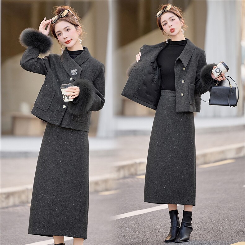 现货小香风羽绒服套装女高级感2025新款千金套装裙两件套冬季，女装套装/套裙，韩宇舍