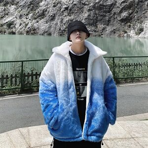2021新款渐变色皮草大衣网红风保暖加厚棉服外套mj376-p165图片
