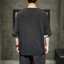 2025春夏新款风棉麻七分短袖t恤男大码上衣QT6008-1/T063/P60，男装T恤，电商A008