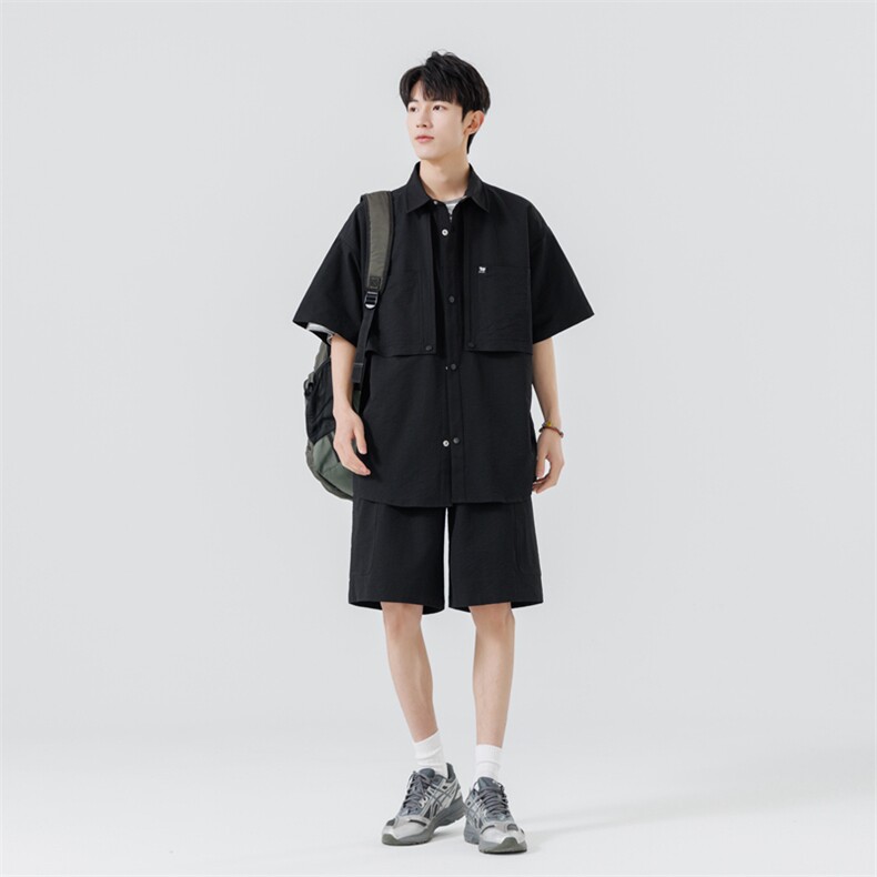 短袖衬衫男新款夏季薄款透气搭配一套短裤宽松翻领衬衣TZ066-P100图片