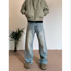 YYM美式复古直筒阔腿牛仔裤男欧美痞街潮牌高街裤子情侣，女装牛仔裤，星座506A