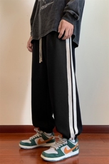 港风条纹休闲裤男包边包条宽松大码束脚卫裤KP701P35，男装休闲裤，星座1204-3