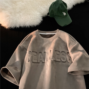 新款美式麂皮绒字母钢印短袖T恤大码M~5XL XZ604-DT306-P45控58图片