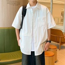 24年港风夏款工装纯色宽松短袖衬衫男CS112P38，男装衬衫，星座1204-3