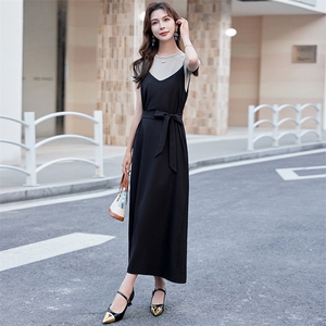 时尚直筒连衣裙套装女夏季小个子2024年新款t恤两件套高级感显瘦图片
