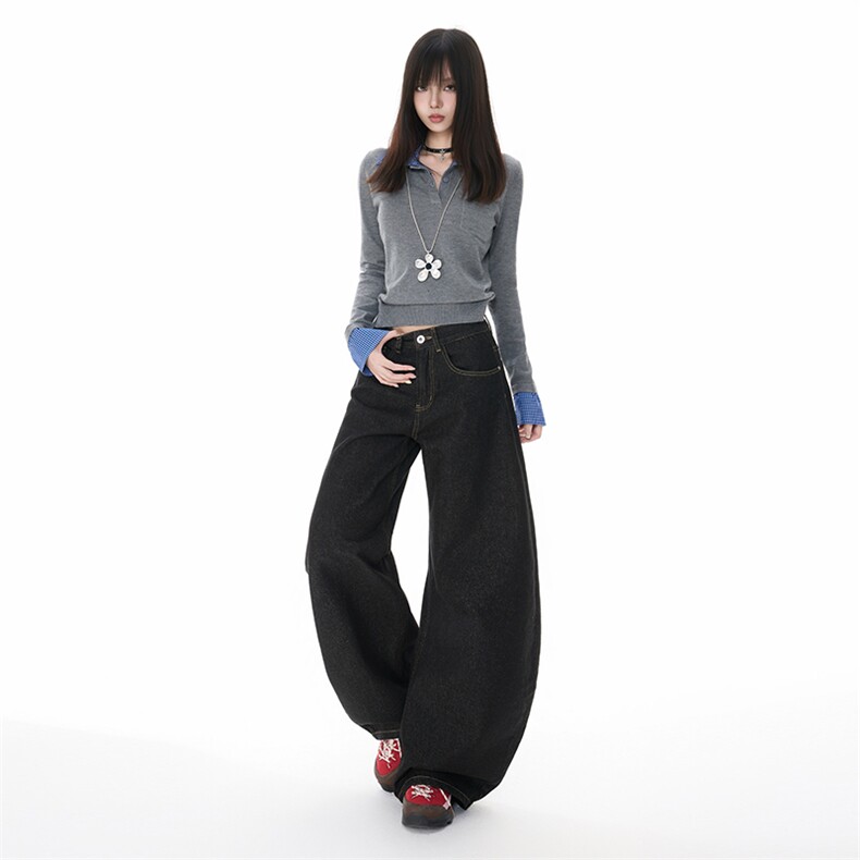美式咖色镰刀牛仔裤女2025夏季新款高腰显瘦阔腿香蕉裤YD9057-P60,男装牛仔裤,星座509