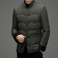 中老年唐装90绒羽绒服男士复古盘扣风羽绒服外套中式唐装，男装羽绒服，钱塘723