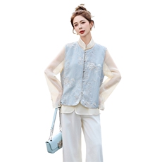 新中式国风马甲女2025春季新款高级感洋气减龄宽松复古提花上衣潮，女装马甲，采品优优