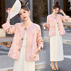 粉色小香风新中式提花外套女2026春秋新款小个子宽松显瘦上衣，女装短外套，艾仟回(原伊仟回)