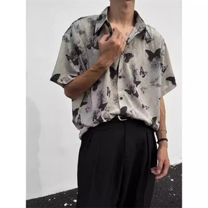 水墨蝴蝶印花衬衫男短袖夏季海边防晒衬衣冰丝薄款CA365-P30图片