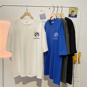 港风  纯棉夏季休闲宽松新款短袖T恤平铺暖光情侣 T6017 P25控38图片