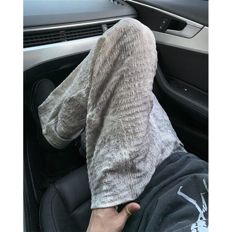 抖音泡泡纱褶复古水洗长裤休闲裤特P50,男装休闲裤,电商D205