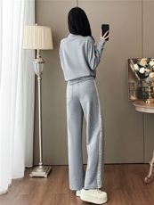 盐系高级感时尚气质套装女初秋新款立领拼接长袖上衣阔腿裤两件套，女装套装/套裙，江南