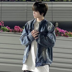 JK8936-P69 美式复古水洗做旧拉链口袋牛仔外套男女潮流痞帅图片