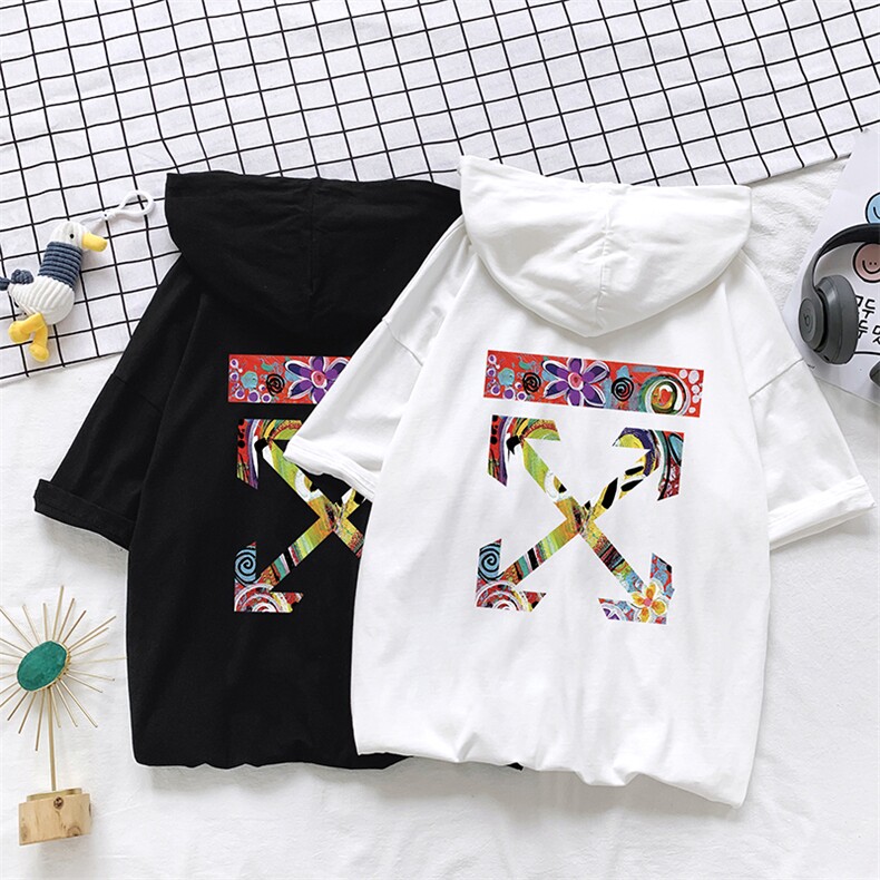 LD54169-P45 连帽短袖t恤男大码胖子带帽五分袖中袖图片