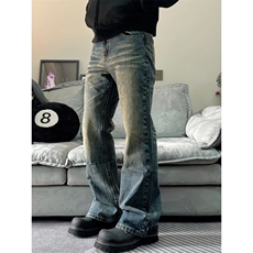 【深蓝神牛】cleanfit做旧复古显高矮个子微喇磨破渐变水洗牛仔裤，男装牛仔裤，星座506A