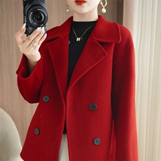 2025年秋季常规西装领双排扣绵羊毛大衣，女装毛呢外套，众策羊绒