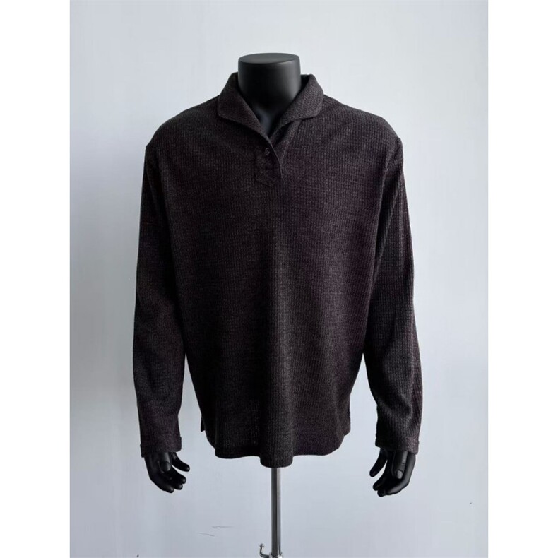 现货~老钱风罗马格意式一片领猫眼宝石扣polo长袖男~C25231批45，男装卫衣，星座1411A-6