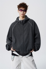 可二开苏哈线撞色条纹大码M-5XL连帽开衫卫衣男WY78191P88控128，男装卫衣，星座226-1