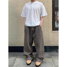 原版肌理百褶条纹亨利领老钱风冰丝T恤韩系短T恤TX334，男装T恤，星座208-5