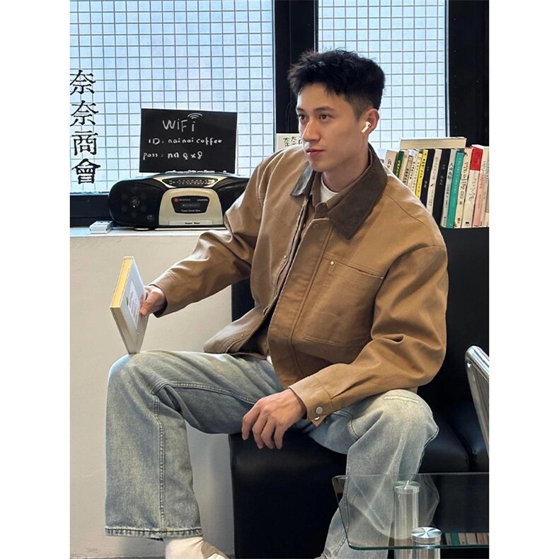 706-1-JK9509-P70特P秋季男士卡其色巴恩风工装短款夹克外套,男装夹克,星座706-1