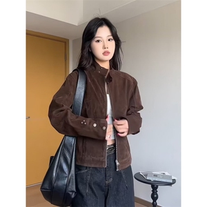 26@美式复古哈灵顿灯芯绒夹克阿美咔叽立领拉链外套Y1038-P78网图图片