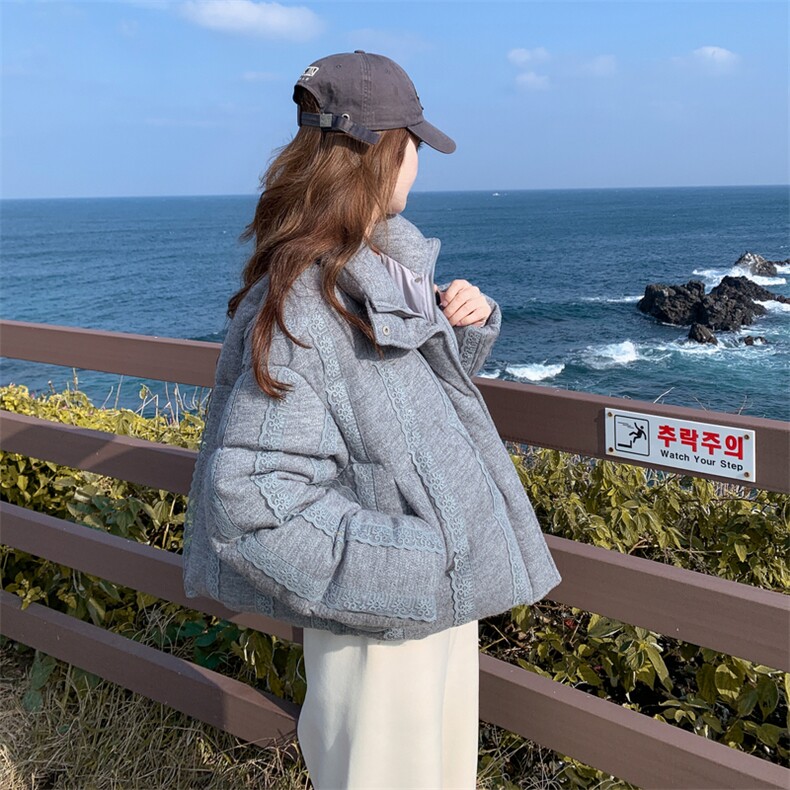 蕾丝拼接立领面包服90绒2C170--1188--P295控448,女装羽绒服,2C170